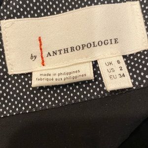 Anthropologie  size 2 dress black on black polka dot with fringe knee length